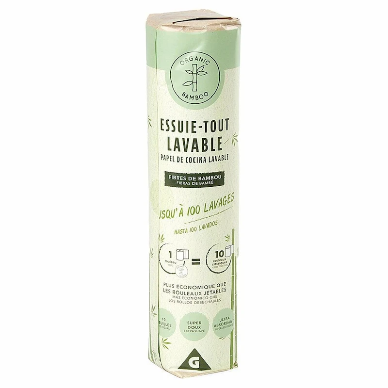 Rouleau d'essuie-tout lavable Gifi en fibres de bambou, dix feuilles