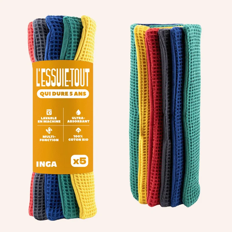 Pack d'essuie-tout lavables Inga en feuilles de coton nid d'abeille