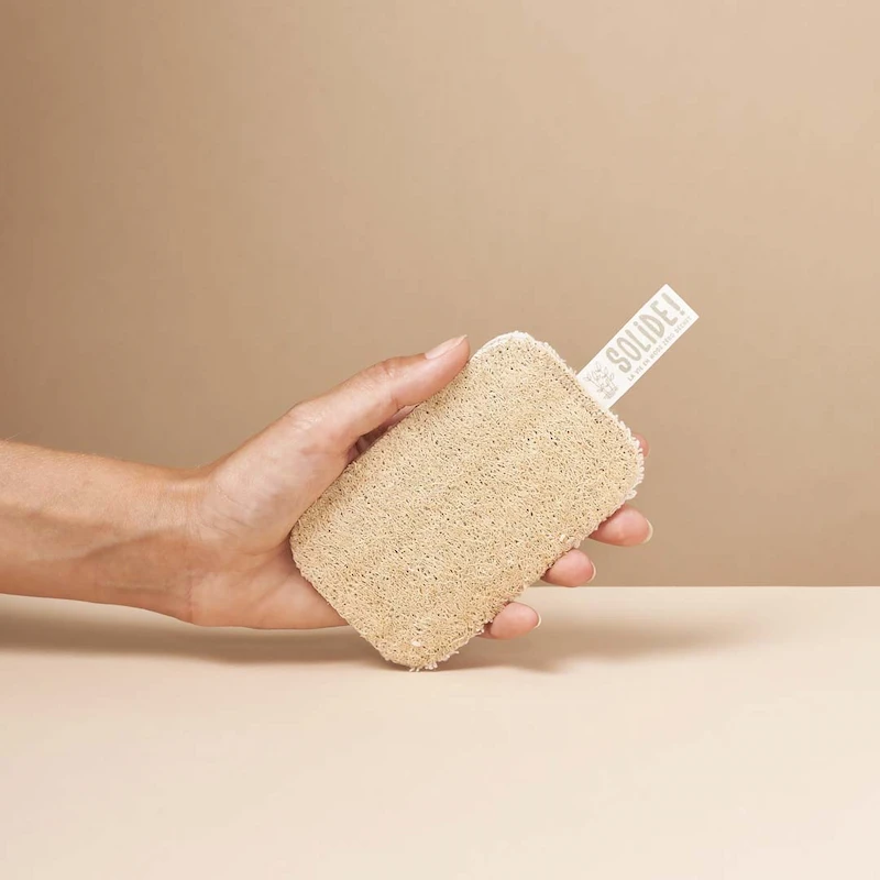Éponge lavable écologique Solide.bzh en coton bio avec grattoir loofah